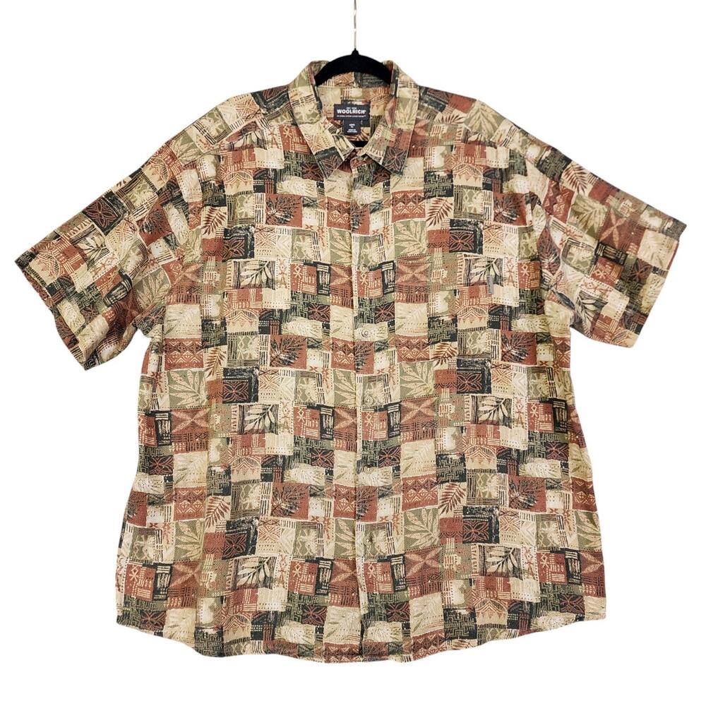 Woolrich Mens Button Down Short Sleeve Shirt Size XL Paprika Primitive‎ Blocks